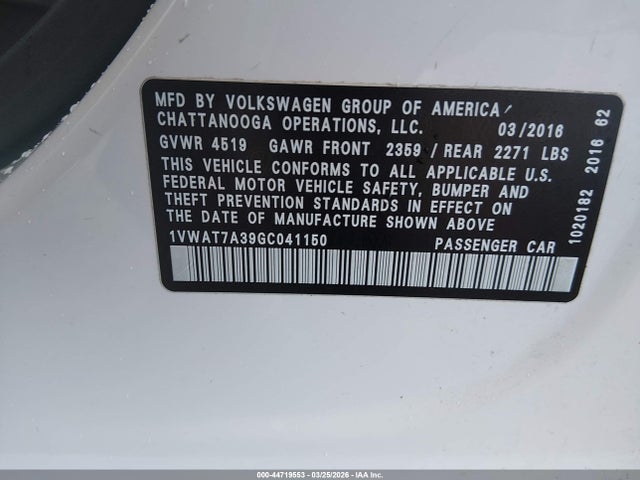 1VWAT7A39GC041150 Volkswagen Passat 1.8t S