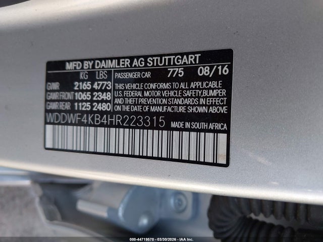 Aukcja sprzedaży 2017 Mercedes-benz C 300 4matic, vin: WDDWF4KB4HR223315, numer aukcji: 44719570