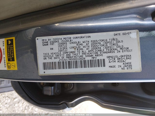 2003 TOYOTA 4RUNNER JTEZU17R930010628 Photo 8
