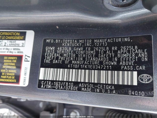 Toyota CAMRY XLE 2014 4T1BF1FK1EU347211 Image 9