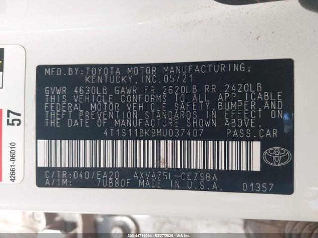 4T1S11BK9MU037407 Toyota Camry Se Awd