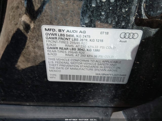 44719624 :رقم المزاد ، WA1BNAFY1J2213469 vin ، 2018 Audi Q5 2.0t Premium/2.0t Tech Premium مزاد بيع