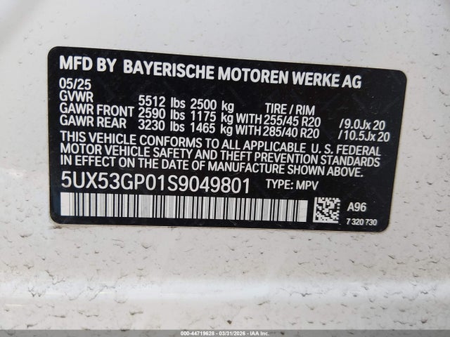 2025 Bmw X3 30 Xdrive მანქანა იყიდება აუქციონზე, vin: 5UX53GP01S9049801, აუქციონის ნომერი: 44719628