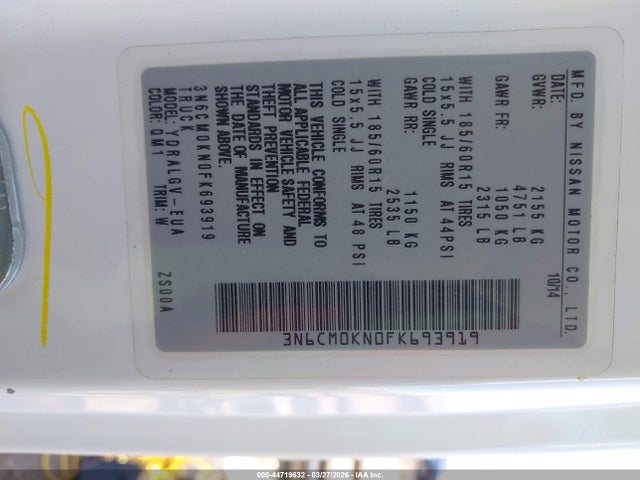 Nissan NV200 SV 2015 3N6CM0KN0FK693919 Image 9