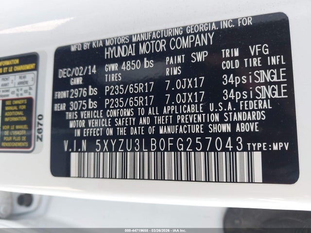5XYZU3LB0FG257043 Hyundai Santa Fe Sport 2.4l