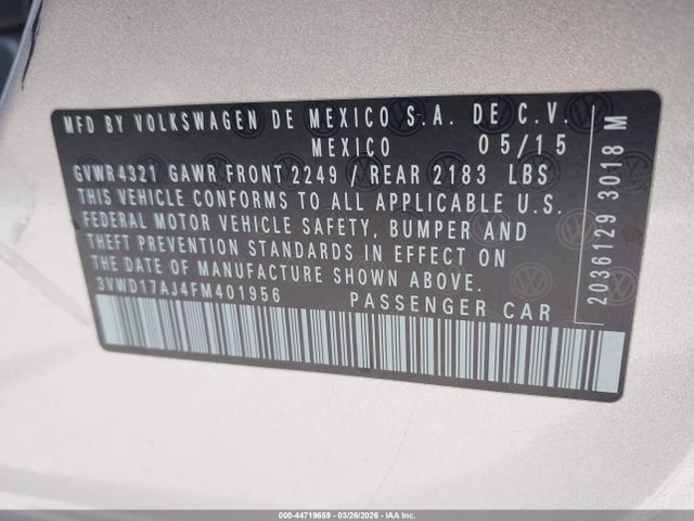 3VWD17AJ4FM401956 Volkswagen Jetta 1.8t Se