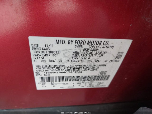 2012 FORD EXPLORER 1FMHK8B84CGA67089 Photo 8