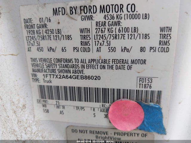 Ford F-250 Xl 2016 1FT7X2A64GEB86020 Image 9