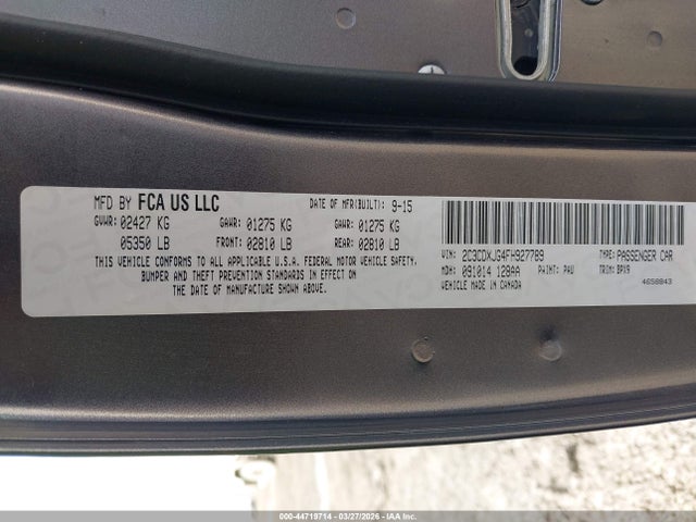 2015 Dodge Charger Sxt მანქანა იყიდება აუქციონზე, vin: 2C3CDXJG4FH927789, აუქციონის ნომერი: 44719714