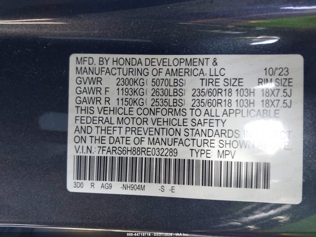 7FARS6H88RE032289 Honda Cr-v Hybrid Sport-l