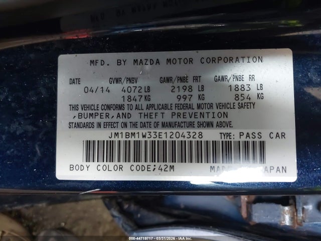 Продажа на аукционе авто 2014 Mazda Mazda3 S Grand Touring, vin: JM1BM1W33E1204328, номер лота: 44719717