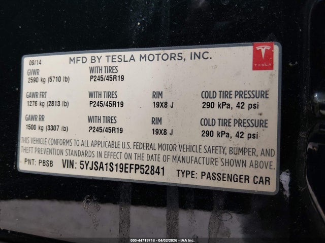 2014 TESLA MODEL S 5YJSA1S19EFP52841 Photo 8