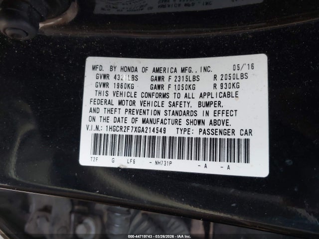 1HGCR2F7XGA214549 Honda ACCORD EX