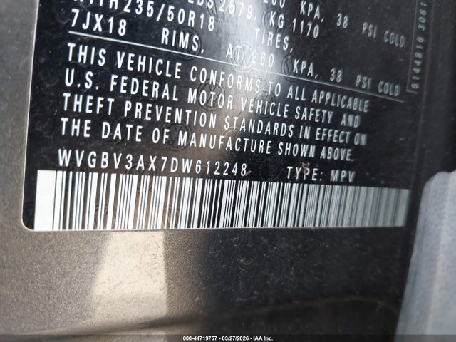 2013 Volkswagen Tiguan Se მანქანა იყიდება აუქციონზე, vin: WVGBV3AX7DW612248, აუქციონის ნომერი: 44719757