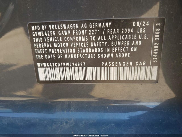2024 Volkswagen Golf Gti 2.0t 380 Se მანქანა იყიდება აუქციონზე, vin: WVWSA7CD1RW224997, აუქციონის ნომერი: 44719761