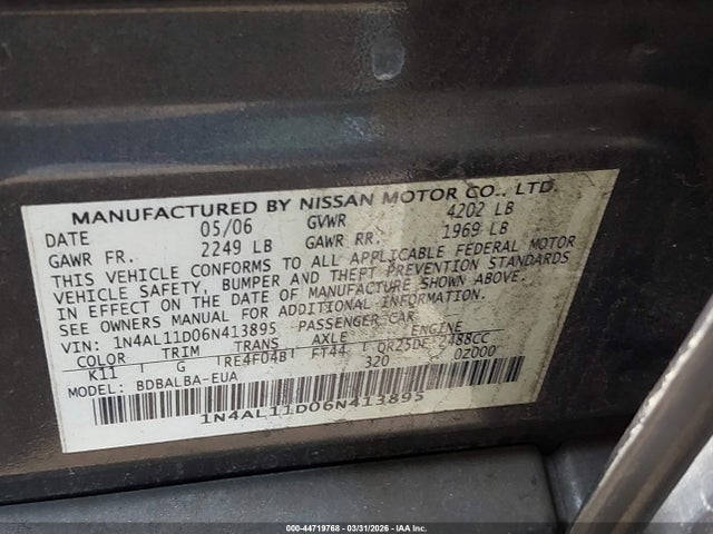 2006 NISSAN ALTIMA 1N4AL11D06N413895 Photo 8