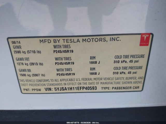 2014 TESLA MODEL S 5YJSA1H11EFP40593 Photo 8