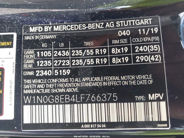 Aukcja sprzedaży 2020 Mercedes-benz Glc 300 4matic, vin: W1N0G8EB4LF766375, numer aukcji: 44719780