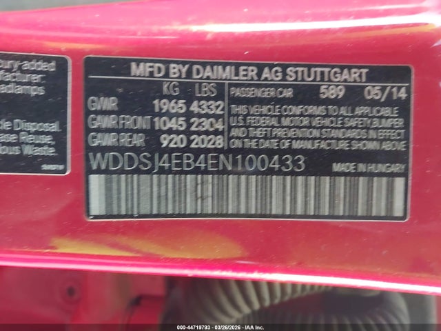 Aukcja sprzedaży 2014 Mercedes-benz Cla 250, vin: WDDSJ4EB4EN100433, numer aukcji: 44719793