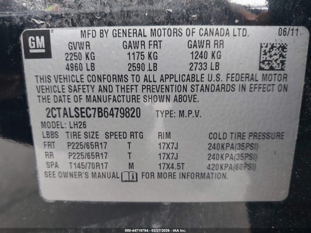 Aukcja sprzedaży 2011 Gmc Terrain Sle-2, vin: 2CTALSEC7B6479820, numer aukcji: 44719794