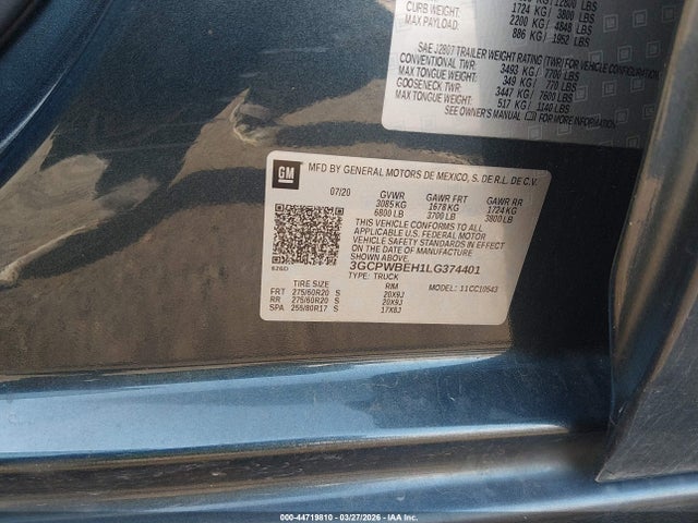 3GCPWBEH1LG374401 Chevrolet Silverado 1500 2wd Short Bed Custom