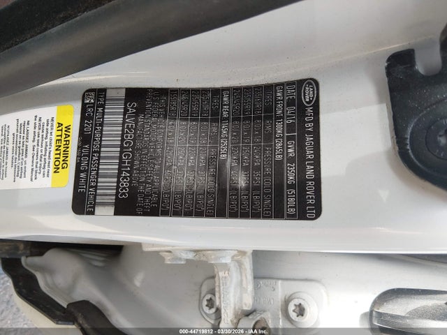 44719812 :رقم المزاد ، SALVE2BG1GH143833 vin ، 2016 Land Rover Range Rover Evoque Autobiography مزاد بيع