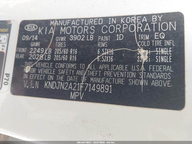 Продаж на аукціоні авто 2015 Kia Soul, vin: KNDJN2A21F7149891, номер лоту: 44719821