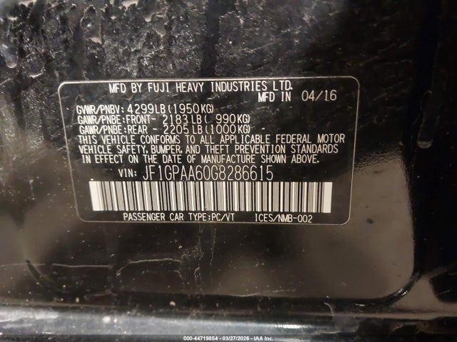 2016 Subaru Impreza 2.0i მანქანა იყიდება აუქციონზე, vin: JF1GPAA60G8286615, აუქციონის ნომერი: 44719854