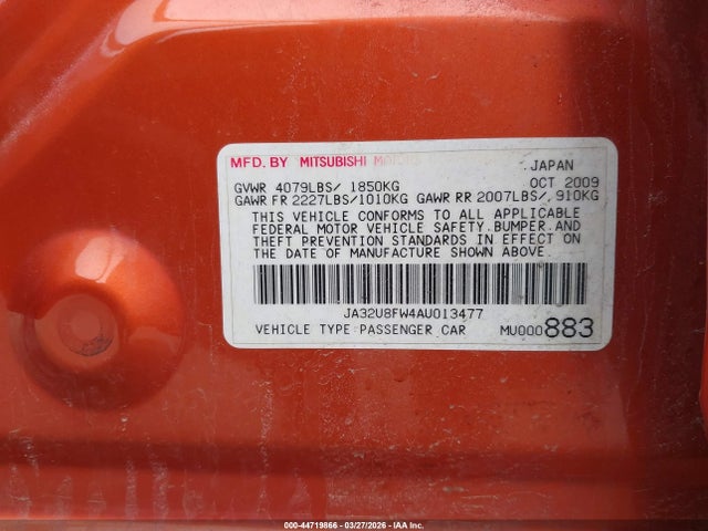 2010 MITSUBISHI LANCER JA32U8FW4AU013477 Photo 8