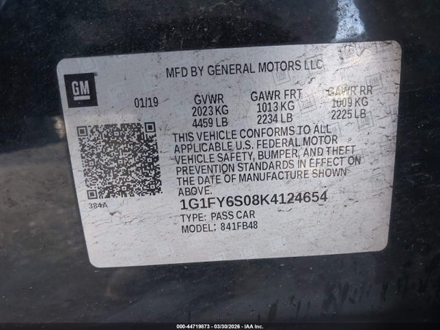 1G1FY6S08K4124654 Chevrolet BOLT EV LT