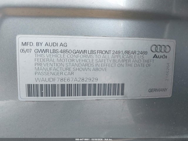 Продажа на аукционе авто 2007 Audi A4 2.0t, vin: WAUDF78E67A282929, номер лота: 44719881
