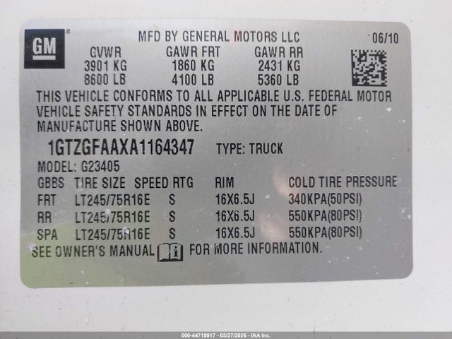 Продажа на аукционе авто 2010 Gmc Savana 2500 Work Van, vin: 1GTZGFAAXA1164347, номер лота: 44719917
