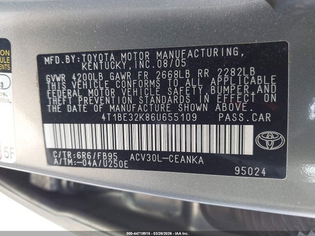 2006 TOYOTA CAMRY 4T1BE32K86U655109 Photo 8