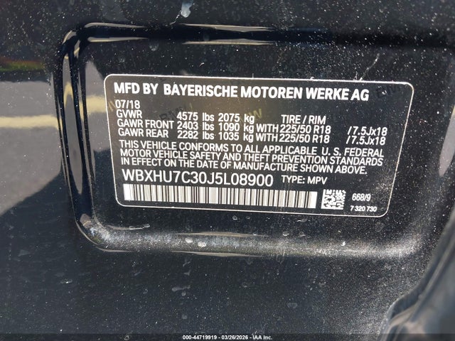 Aukcja sprzedaży 2018 Bmw X1 Sdrive28i, vin: WBXHU7C30J5L08900, numer aukcji: 44719919