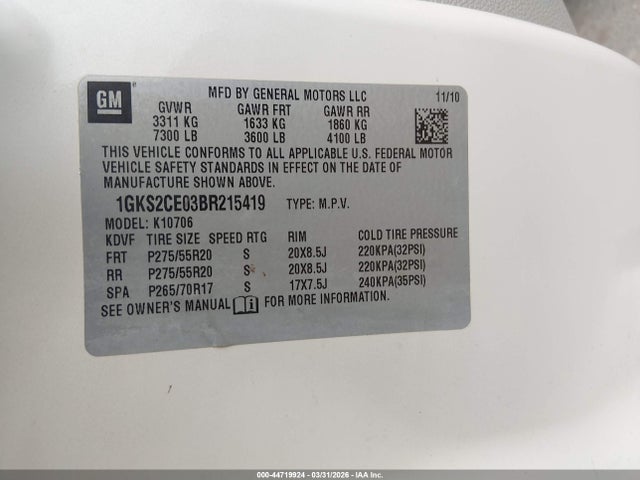 Продажа на аукционе авто 2011 Gmc Yukon Slt, vin: 1GKS2CE03BR215419, номер лота: 44719924