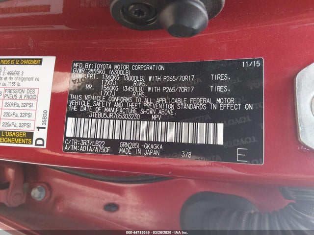 Aukcja sprzedaży 2016 Toyota 4runner Sr5 Premium, vin: JTEBU5JR7G5303230, numer aukcji: 44719949