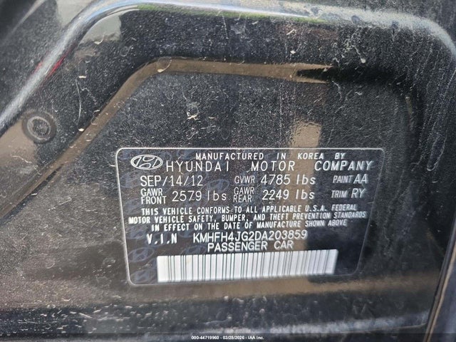 Aukcja sprzedaży 2013 Hyundai Azera, vin: KMHFH4JG2DA203859, numer aukcji: 44719960