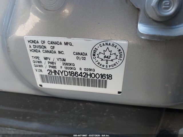 Продаж на аукціоні авто 2002 Acura Mdx, vin: 2HNYD18642H001618, номер лоту: 44719967