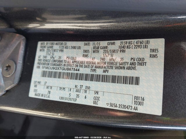 1FMCU9GX7GUB67544 Ford ESCAPE SE