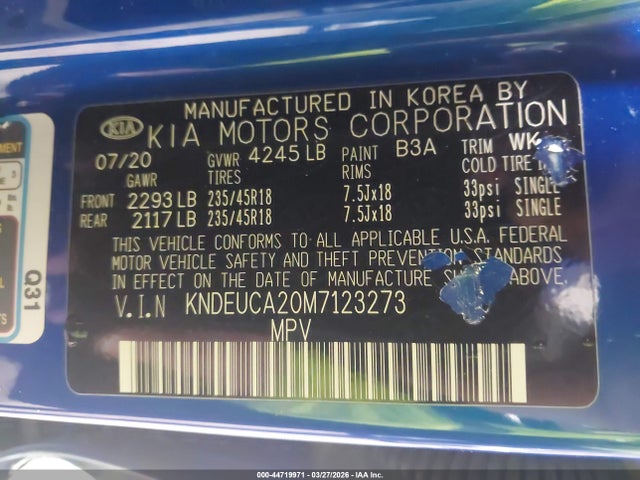 Aukcja sprzedaży 2021 Kia Seltos S Turbo, vin: KNDEUCA20M7123273, numer aukcji: 44719971
