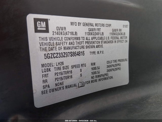 Продажа на аукционе авто 2007 Saturn Vue Hybrid, vin: 5GZCZ33Z97S864816, номер лота: 44720004