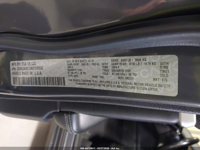 Aukcja sprzedaży 2021 Jeep Grand Cherokee L Limited 4x4, vin: 1C4RJKBG1M8159806, numer aukcji: 44720011