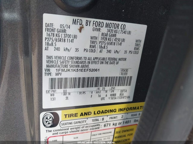 Ford Expedition El Limited 2014 1FMJK1K51EEF52061 Image 9