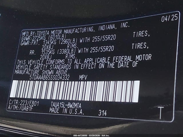 Продажа на аукционе авто 2025 Lexus Tx 350 Premium, vin: 5TDAAAB65SS034332, номер лота: 44720050