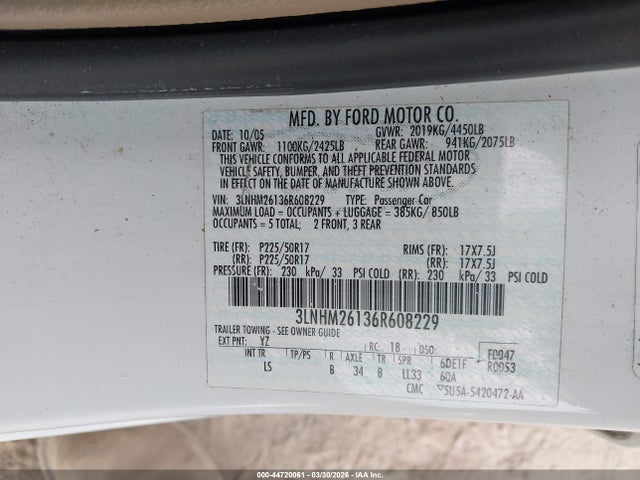2006 LINCOLN ZEPHYR 3LNHM26136R608229 Photo 8
