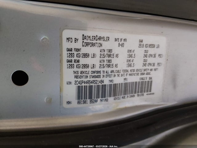 Aukcja sprzedaży 2004 Chrysler Town & Country Lx, vin: 2C4GP44R54R521494, numer aukcji: 44720067