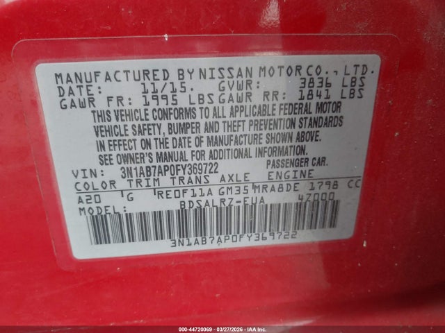 Nissan SENTRA SR 2015 3N1AB7AP0FY369722 Image 9