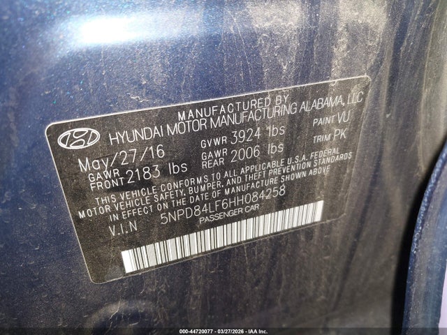 5NPD84LF6HH084258 Hyundai ELANTRA SE