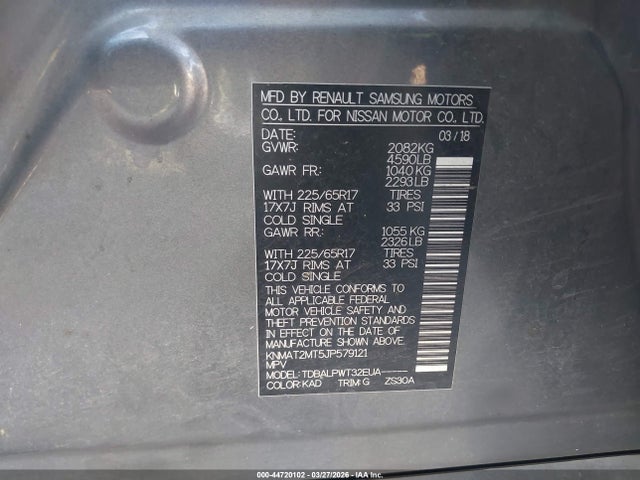 2018 Nissan Rogue S მანქანა იყიდება აუქციონზე, vin: KNMAT2MT5JP579121, აუქციონის ნომერი: 44720102
