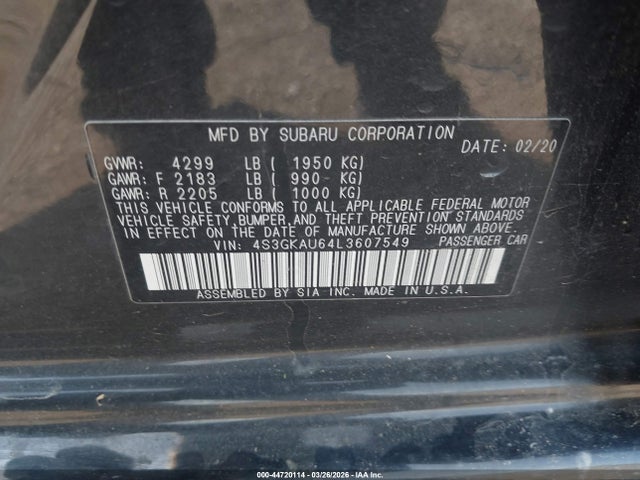 Продаж на аукціоні авто 2020 Subaru Impreza Limited, vin: 4S3GKAU64L3607549, номер лоту: 44720114